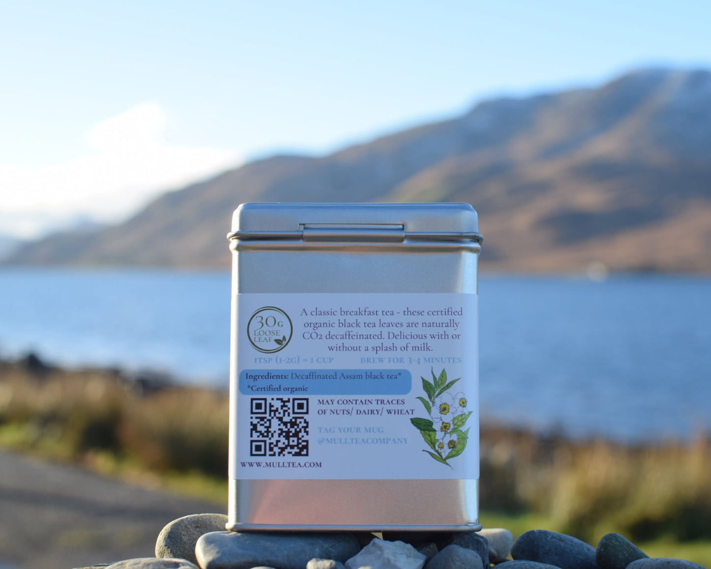 Mull tea company decaff breakfast tea caddy back