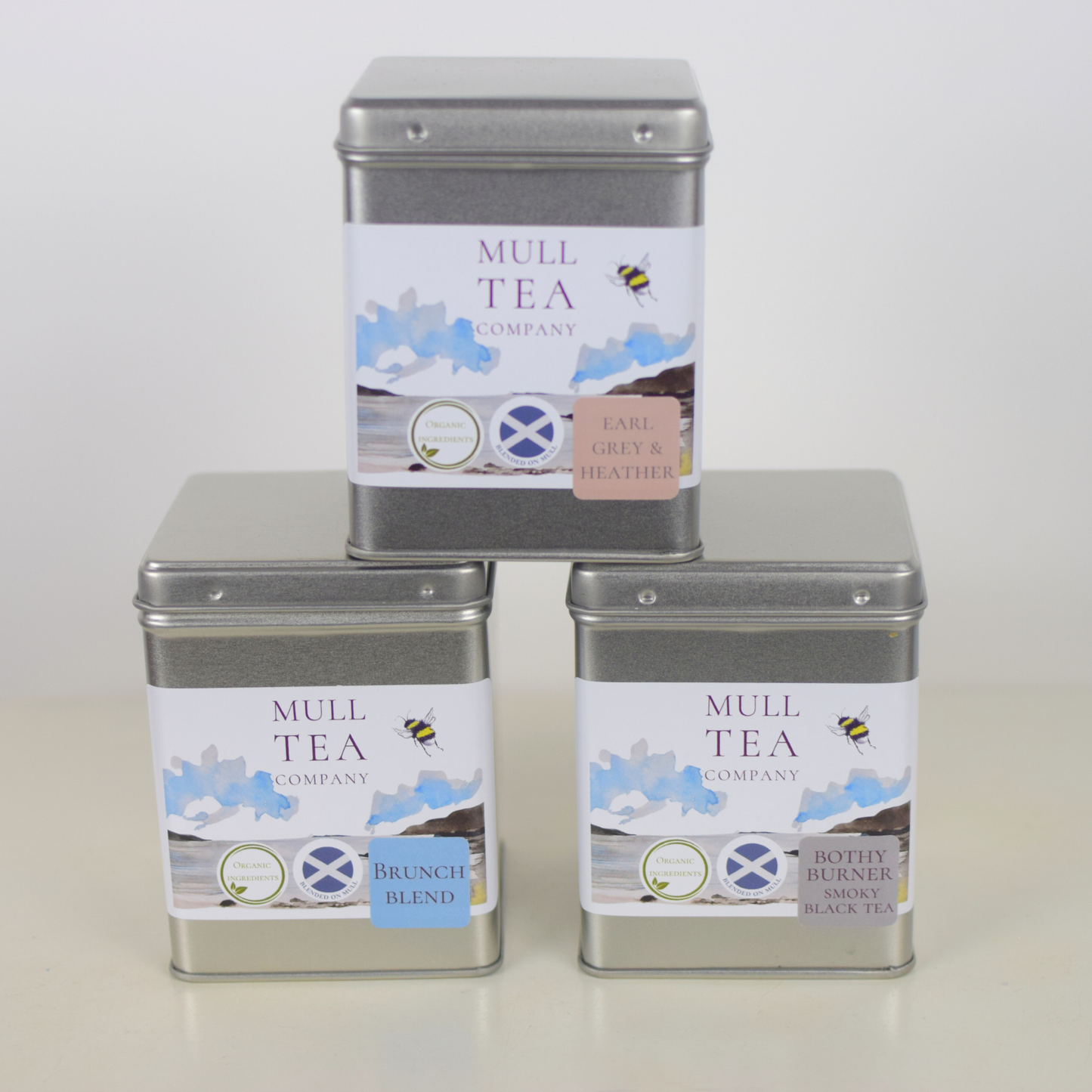 Trio of tin caddys organic tea gift set - breakfast teas