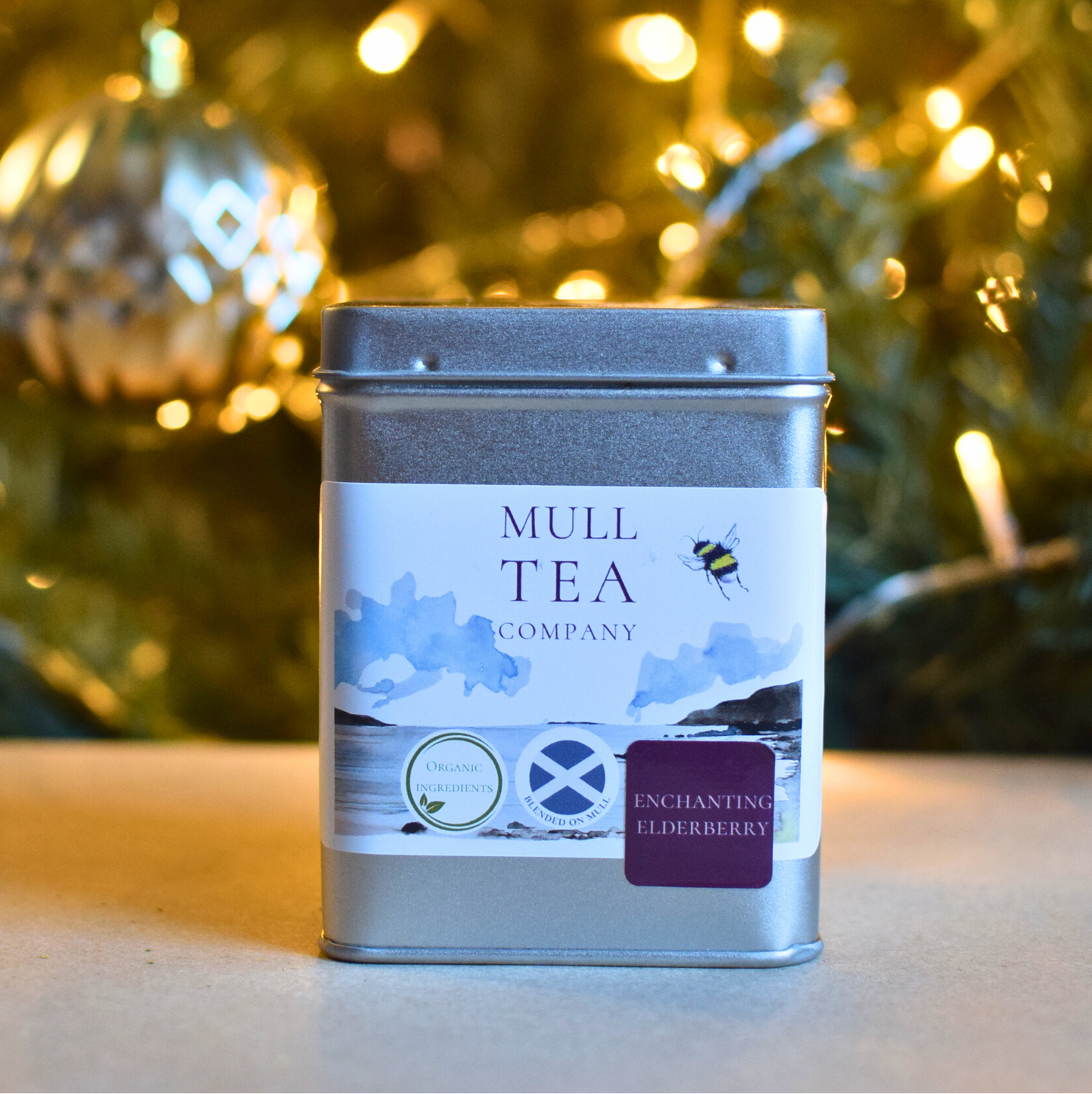 Organic Tea Elderberry in front of a Xmas Tree