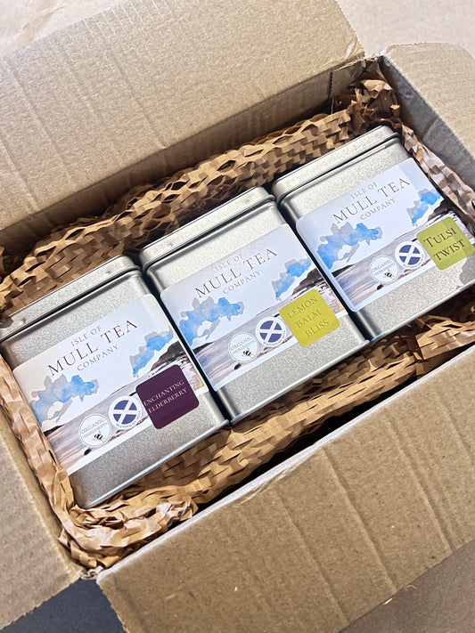 Trio of tin caddys organic tea gift set - herbal infusions