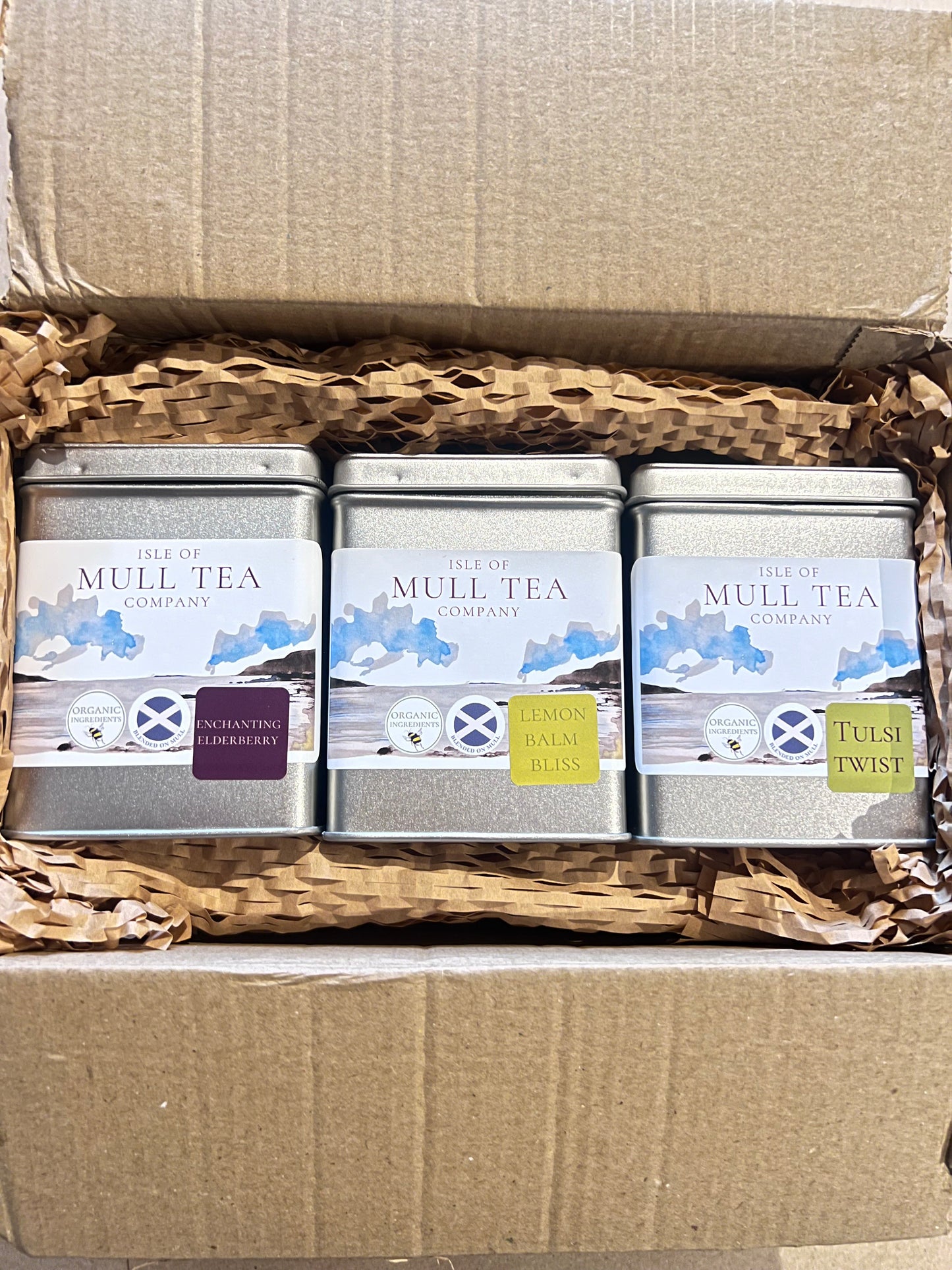 Trio of tin caddys organic tea gift set - herbal infusions