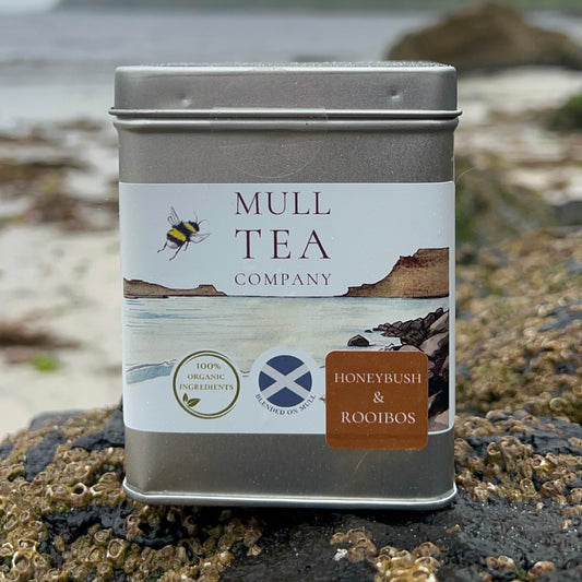 Caddy of Honeybush and Rooibos organic infusion by the Mull tea company
