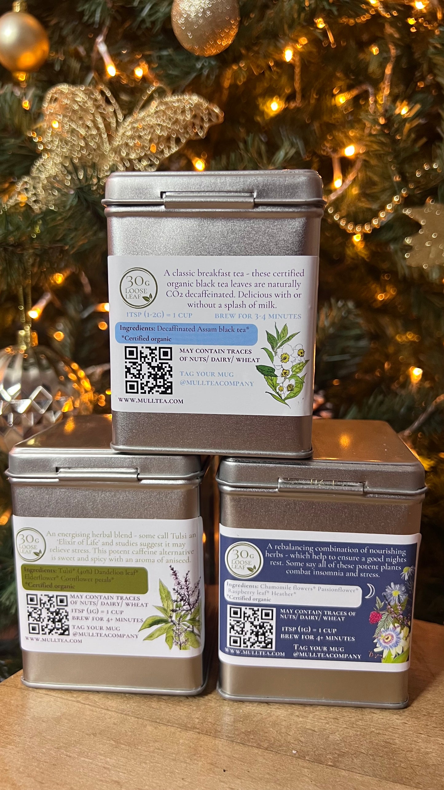 Trio of tin caddys organic tea gift set - Caffeine free