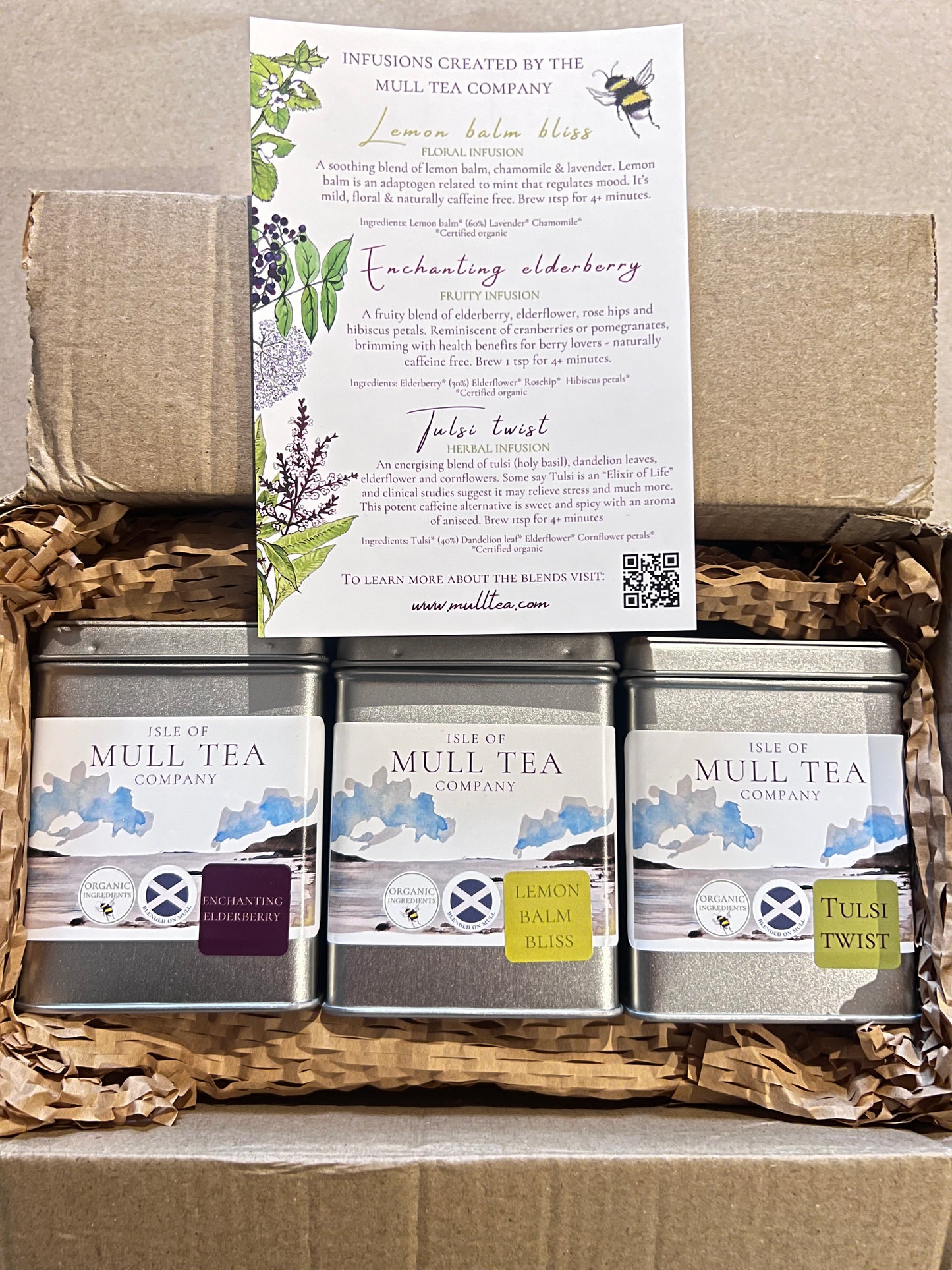 Trio of tin caddys organic tea gift set - herbal infusions