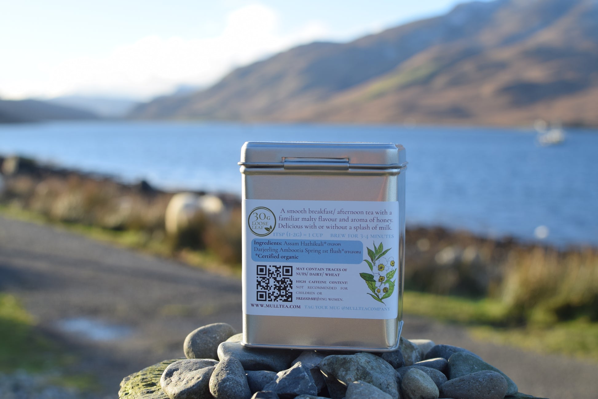 Organic Breakfast tea from Mull Tea Company by a Scottish Loch